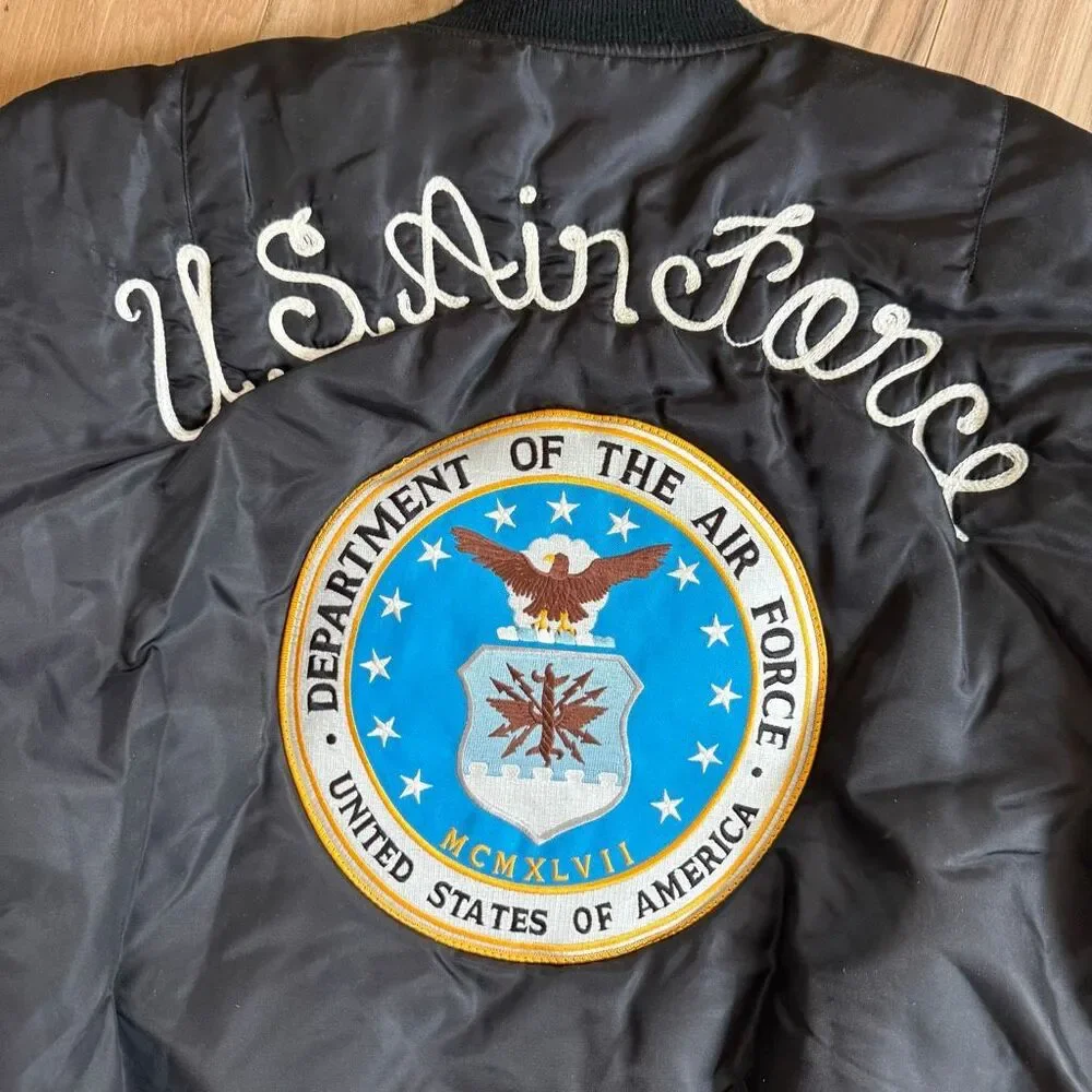 Ma1 Flyer Black Vintage Nylon Bomber Jacket Size M Black U.S. AIR FORCE PATCH